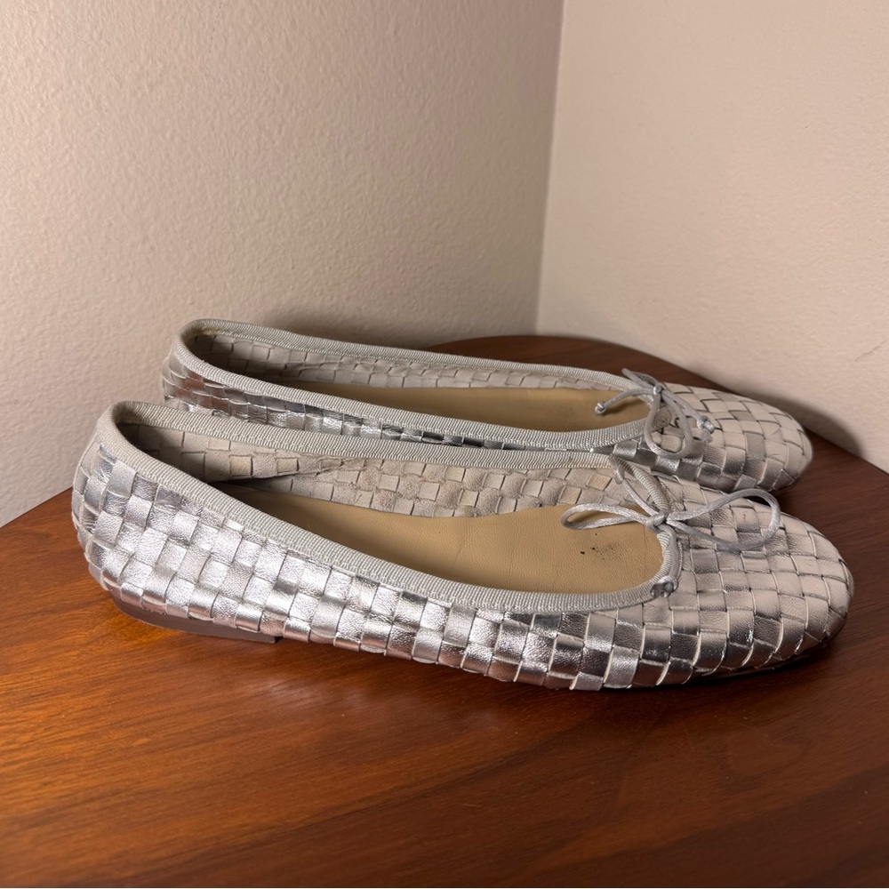 Fabio Rusconi Silver Woven Leather Ballet Flats Size 40